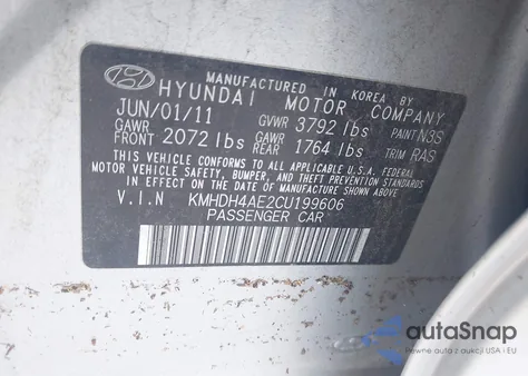 2012 Hyundai Elantra Gls (Ulsan Plant) from USA, damaged, VIN KMHDH4AE2CU199606